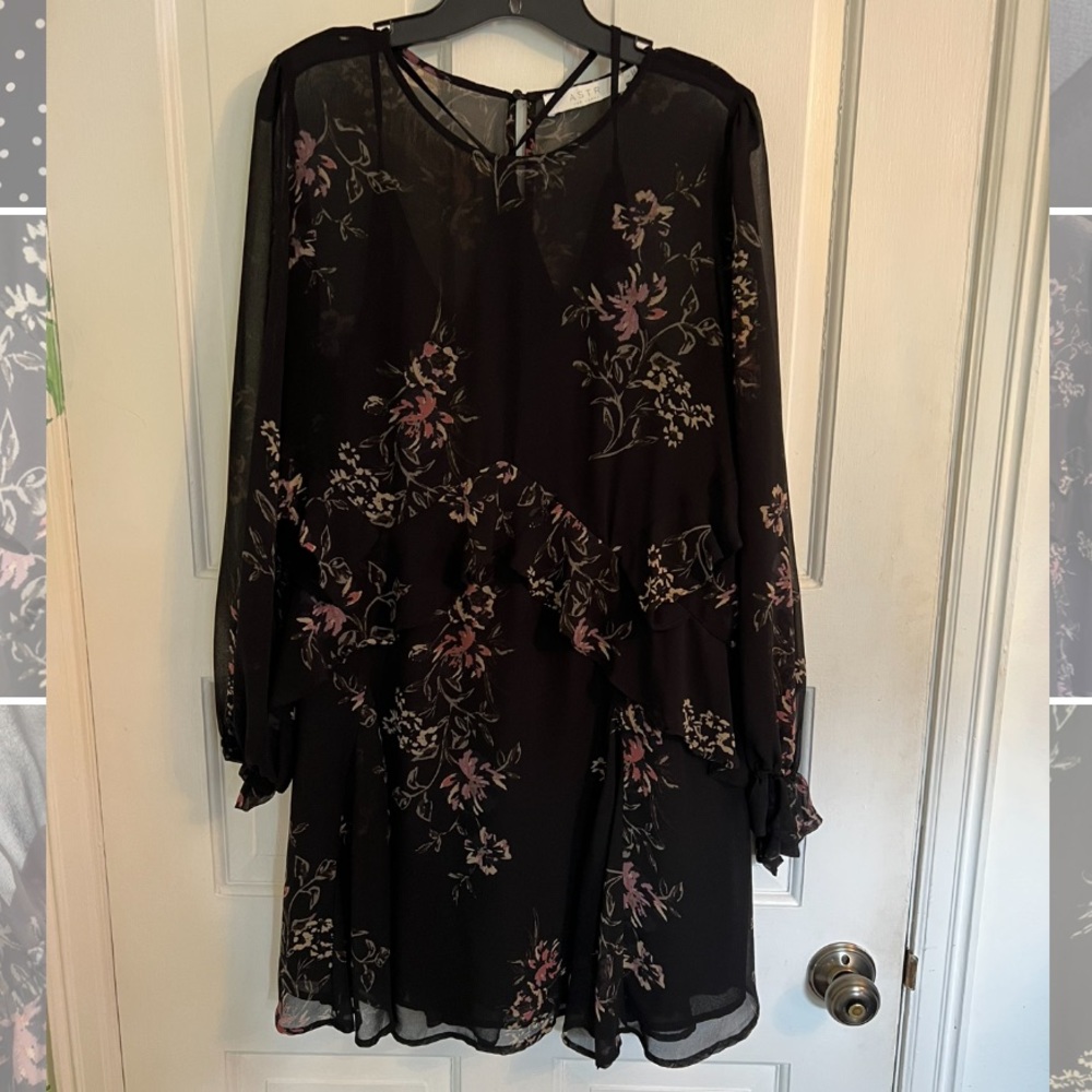 ASTR Sheer Black Flower Dress